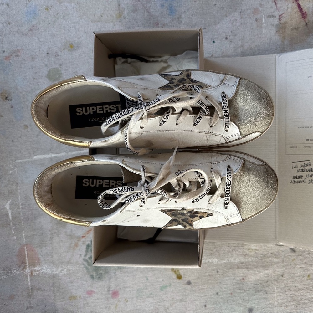 Golden Goose Superstar Classic Sneaker Leopard Print metallic trimmed leather
